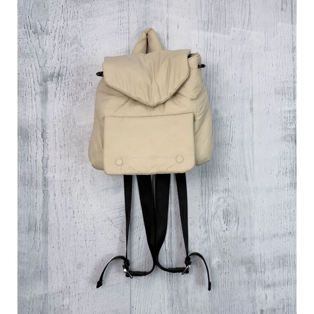 ZARA Beige Puffy Backpack Adjustable Shoulder Straps Flap Snap magnet closure